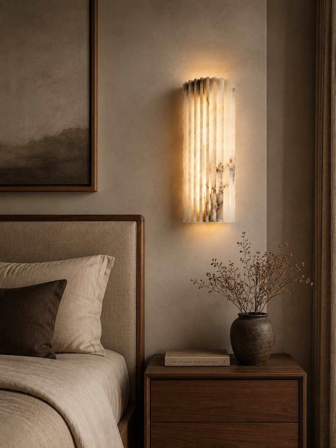 Aplique de pared de alabastro natural – Lámpara de pared estriada de piedra de lujo moderno